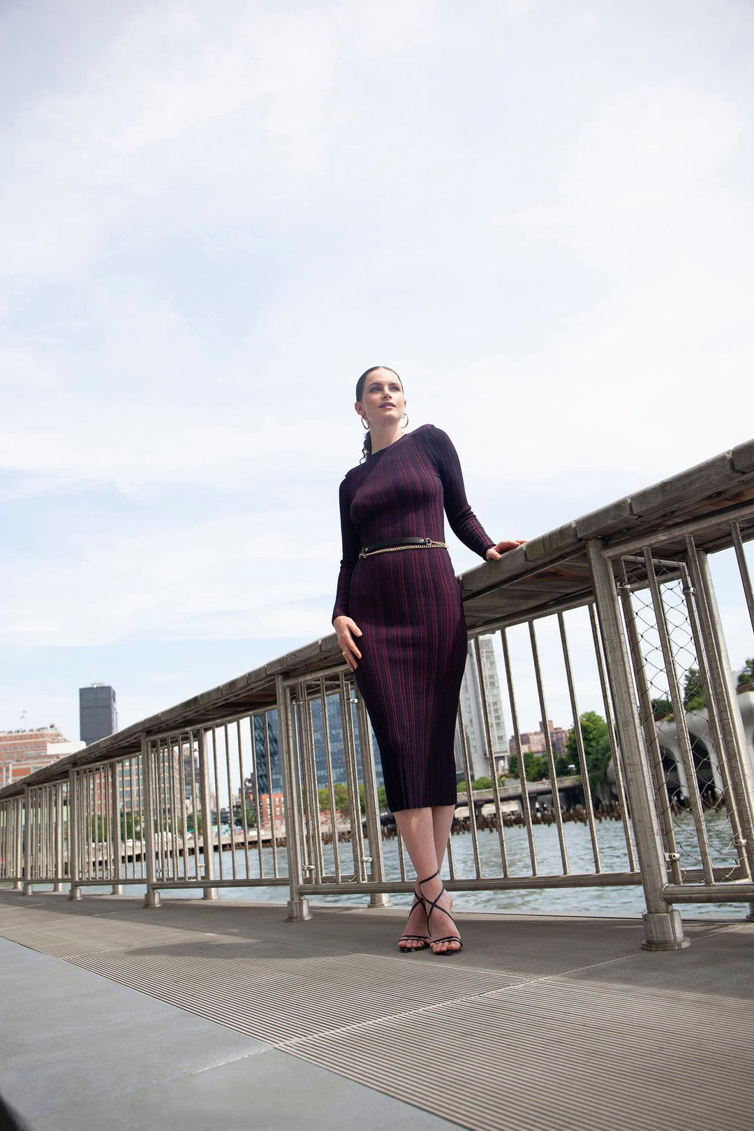 PRE-ORDER: Wine &amp; Navy Stripe Bodycon Rib Knit Dress