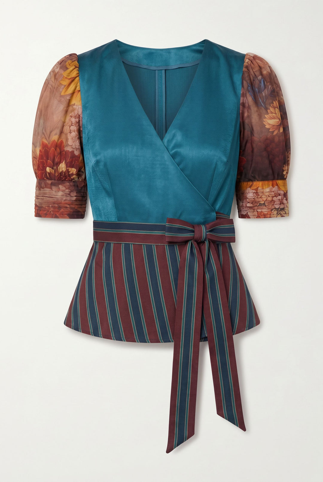 MADE TO ORDER: Wine &amp; Navy Stripe Petal Sleeve Combo Wrap Top