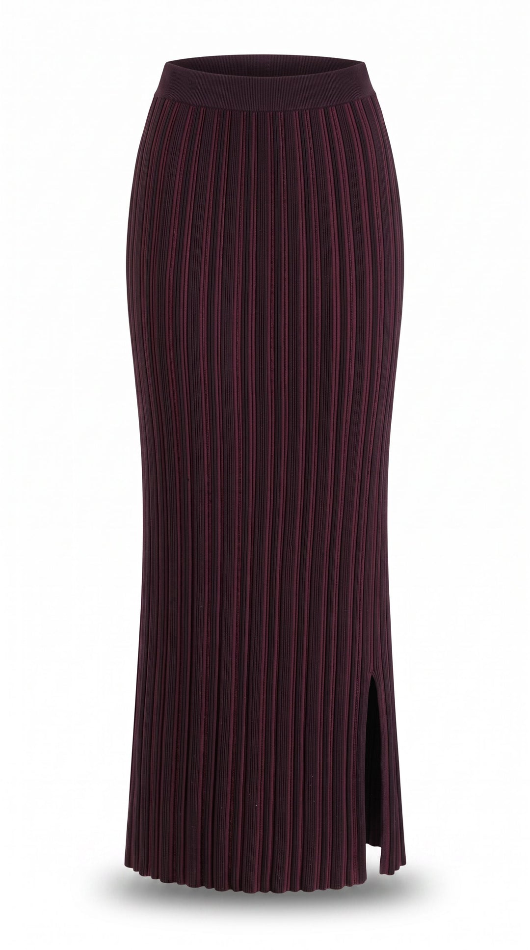 PRE-ORDER: Wine &amp; Navy Stripe Pull-On Maxi Side Slit Skirt