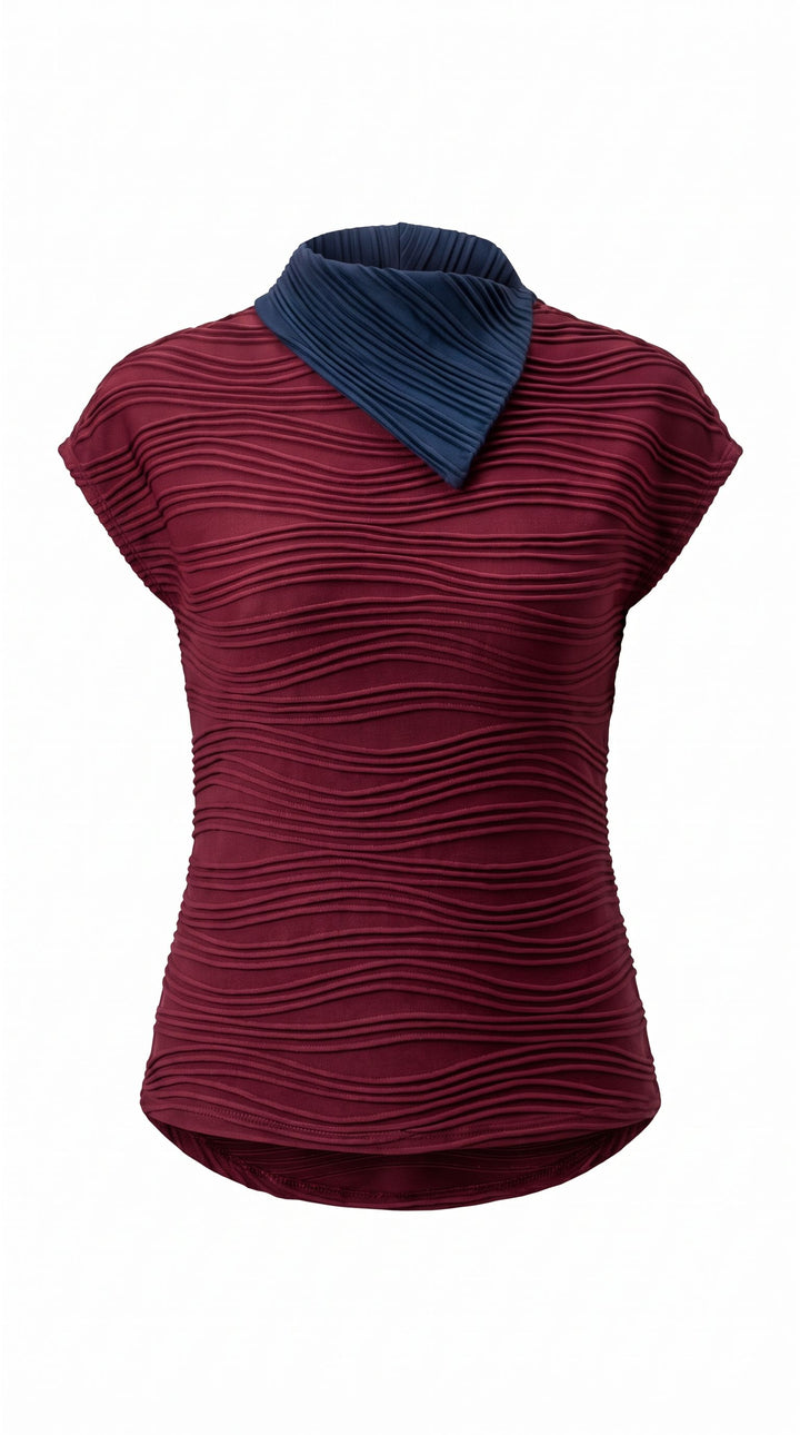 PRE-ORDER: Wine Cap Sleeve Color Block Pullover Top