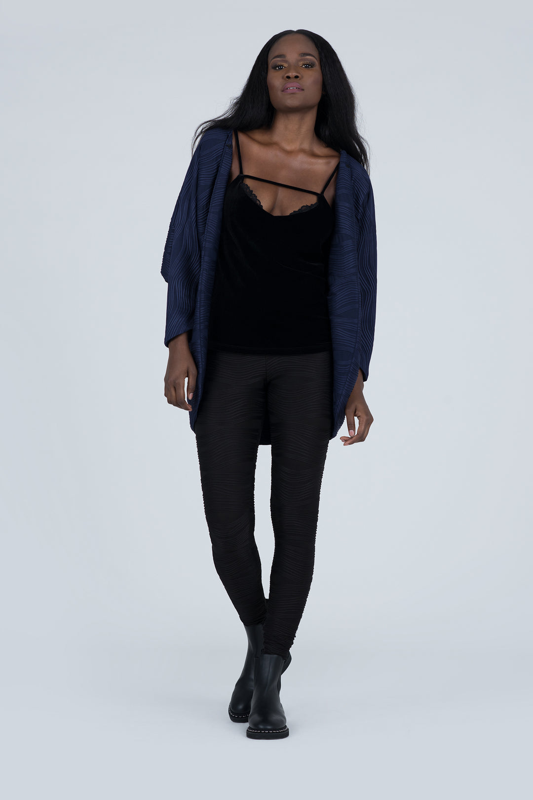 [PRE-ORDER] Black Big Pocket Conwave Knit Kimono Coat