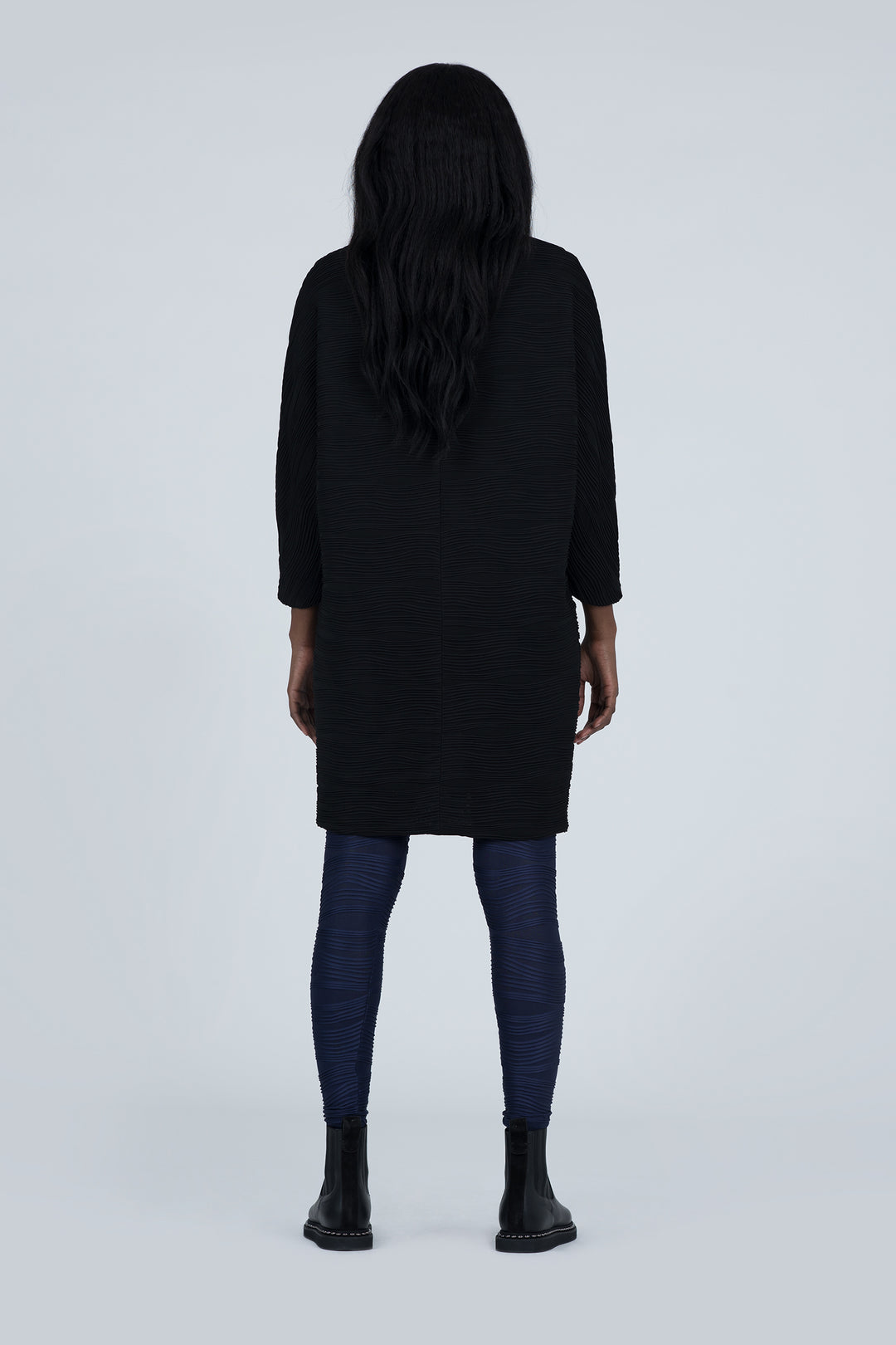 [PRE-ORDER] Black Big Pocket Conwave Knit Kimono Coat