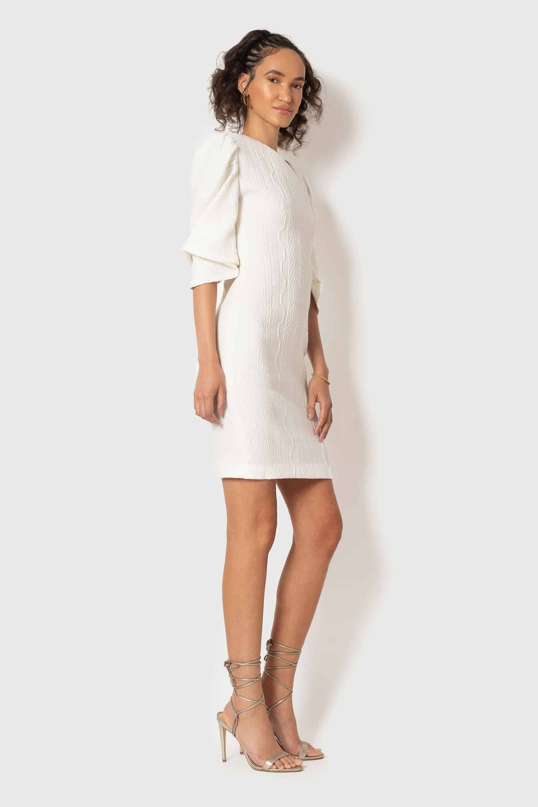 Ivory Cable Knit Pleated Fan Sleeve Dress - right view 