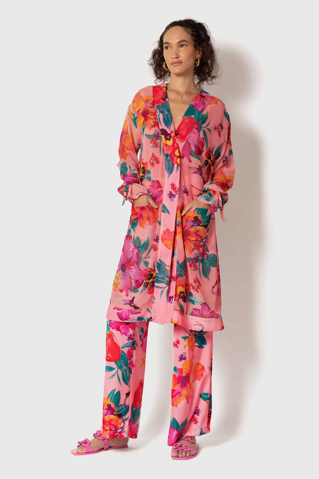 Ackee Print Tie Sleeve Chiffon Painter&