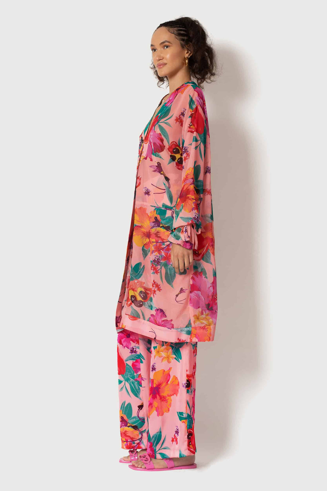 Ackee Print Tie Sleeve Chiffon Painter&