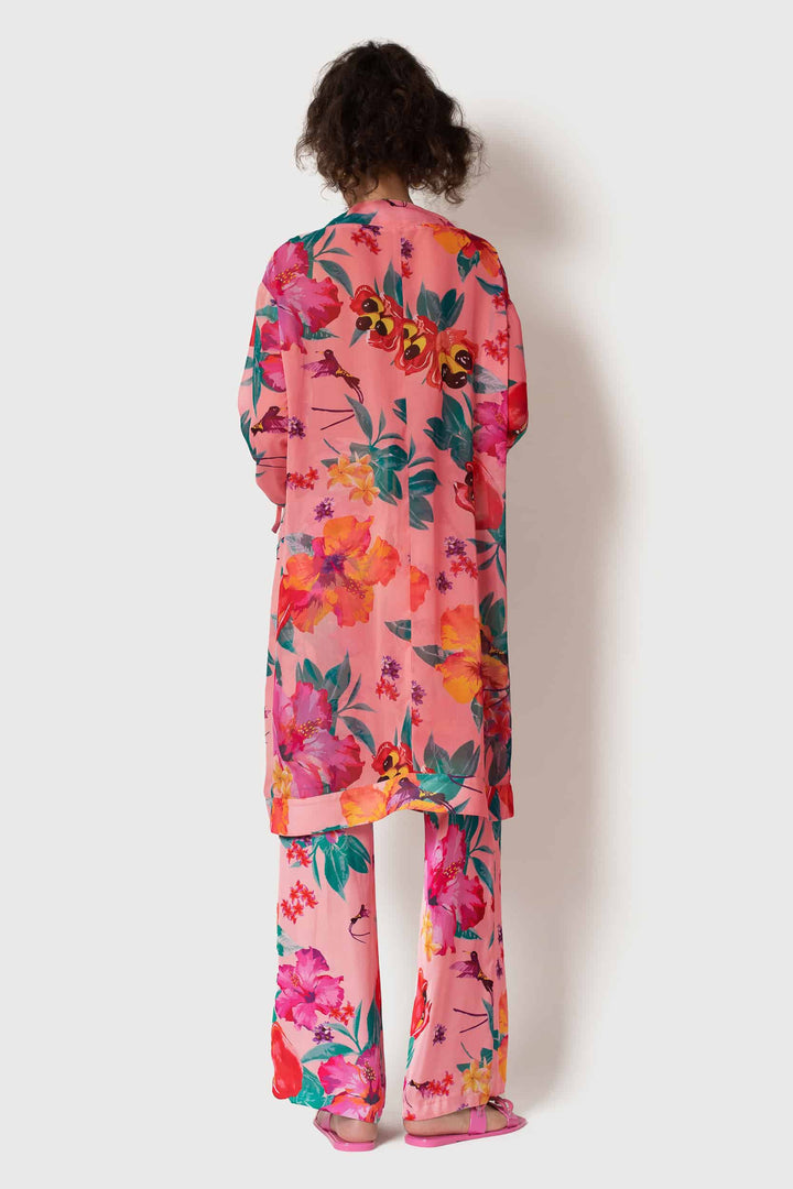 Ackee Print Tie Sleeve Chiffon Painter&