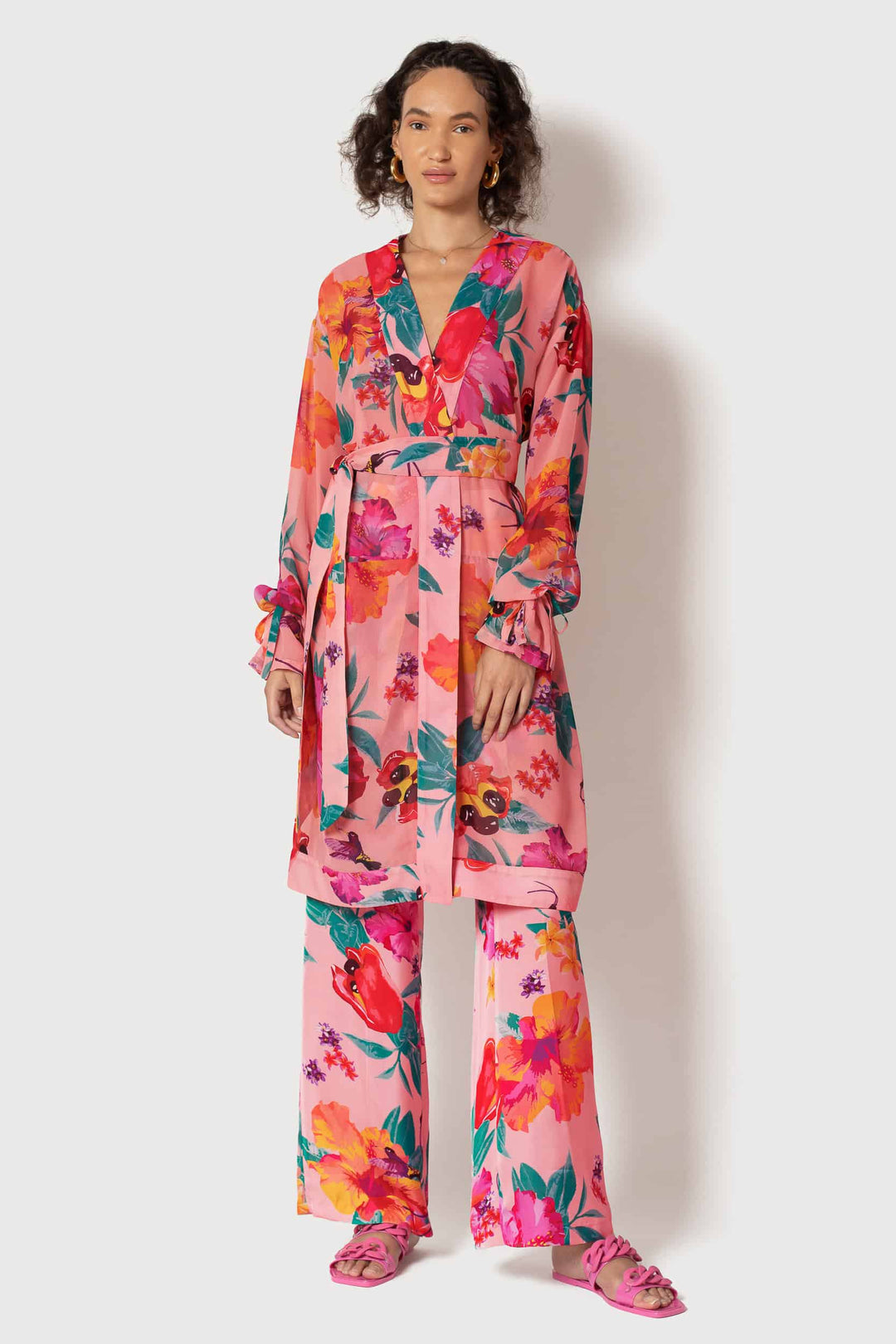 Ackee Print Tie Sleeve Chiffon Painter&