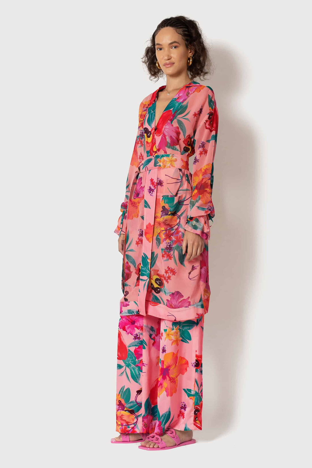 Ackee Print Tie Sleeve Chiffon Painter&