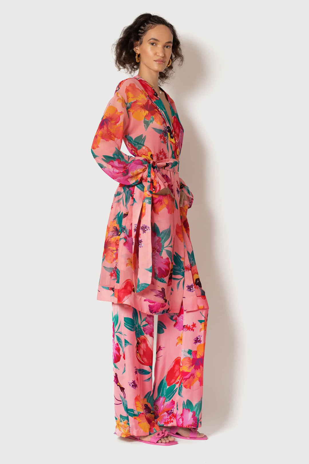 Ackee Print Tie Sleeve Chiffon Painter&