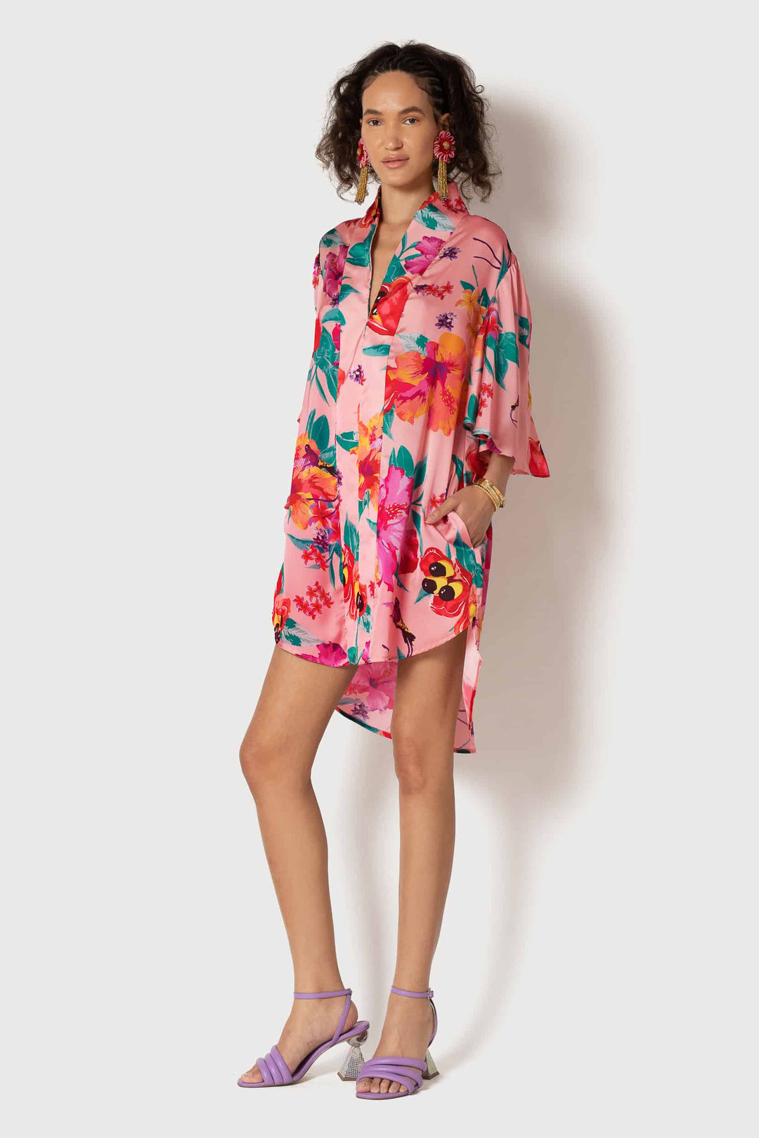 ACKEE PRINT FAN SLEEVE DRESS - front view 2