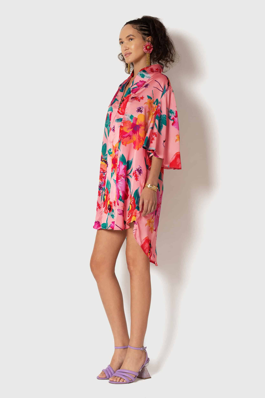ACKEE PRINT FAN SLEEVE DRESS - left view