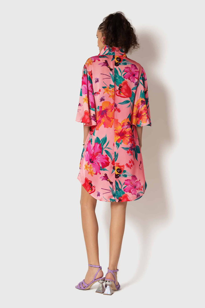 ACKEE PRINT FAN SLEEVE DRESS - back view 2