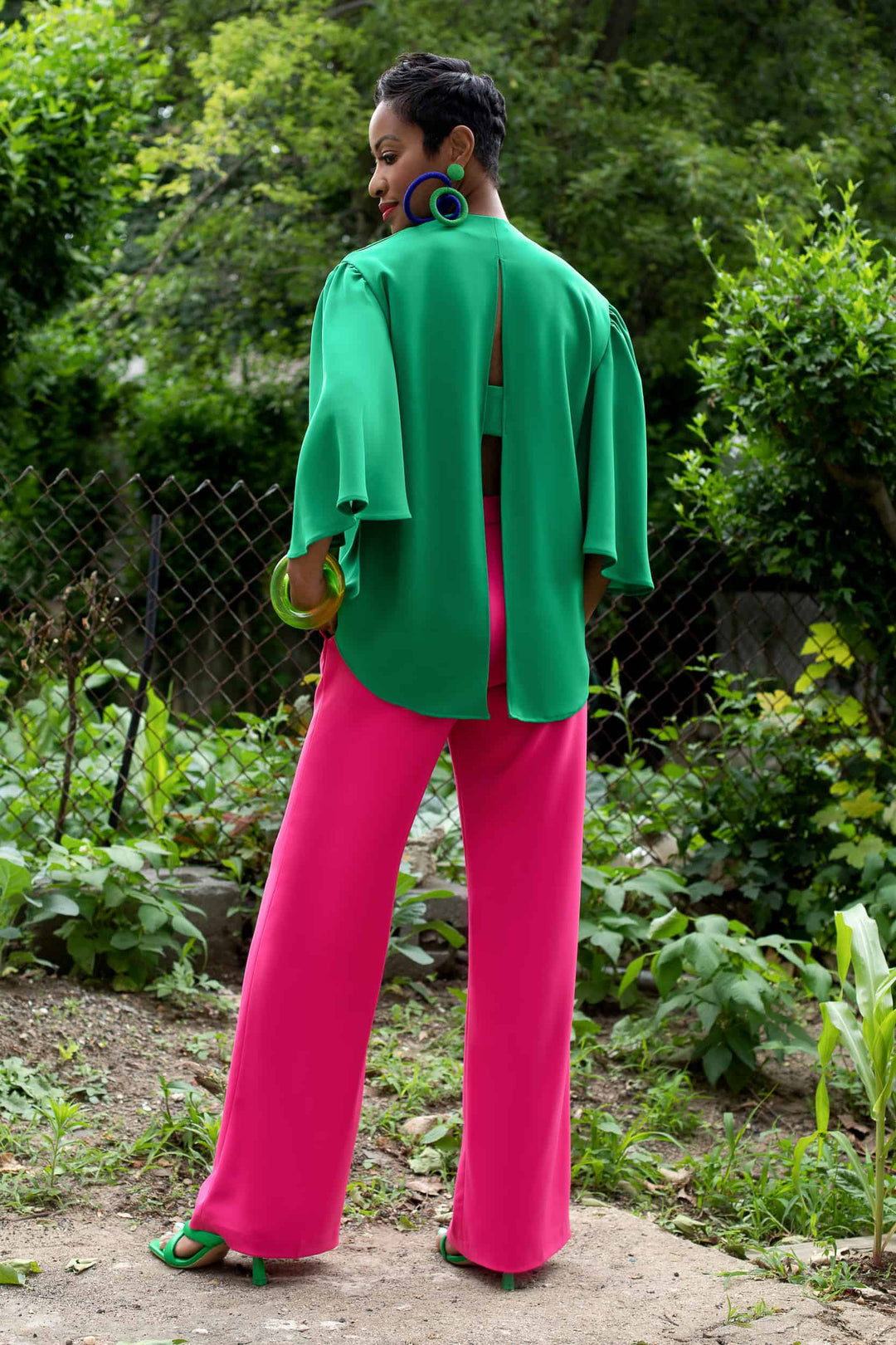 Emerald Fan Sleeve Top -  back view 2