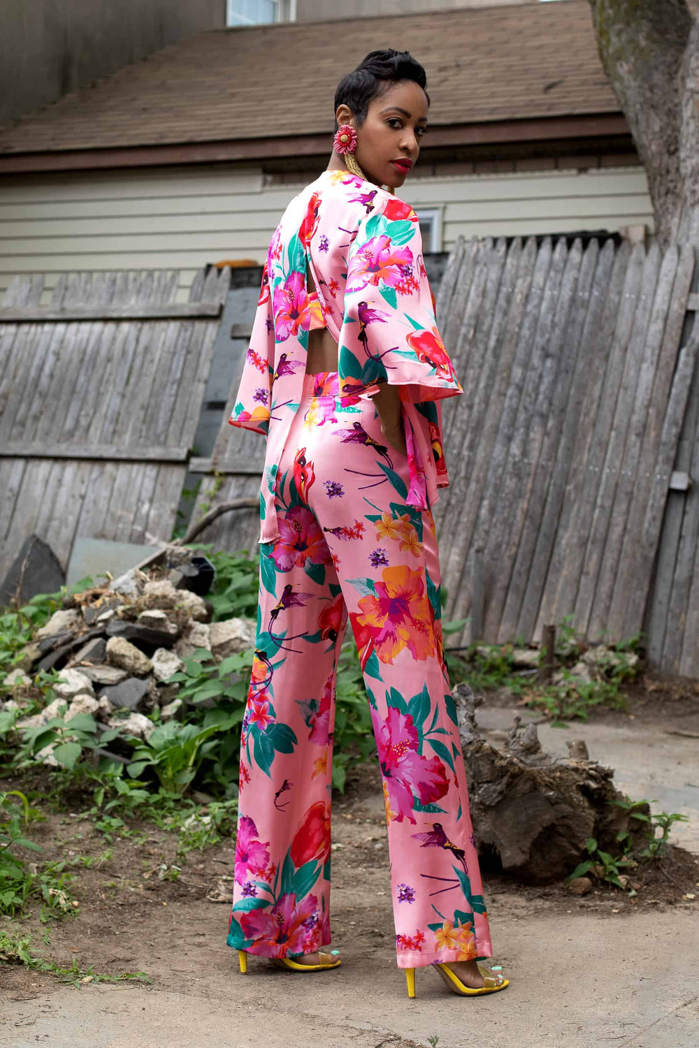 Ackee Print Wide Leg Pant - back view 
