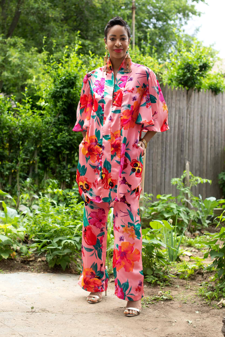 ACKEE PRINT FAN SLEEVE DRESS - front view 3