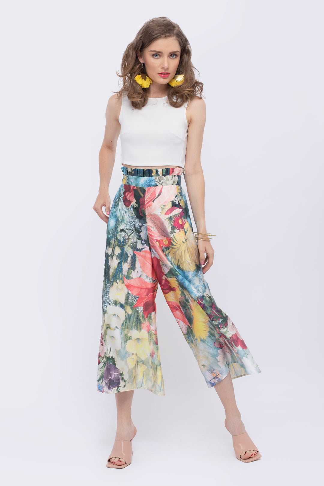 Magnolia Floral Print Paperbag Waist Pant - front view