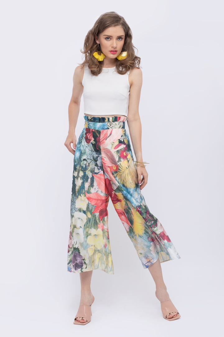 Magnolia Floral Print Paperbag Waist Pant - front view