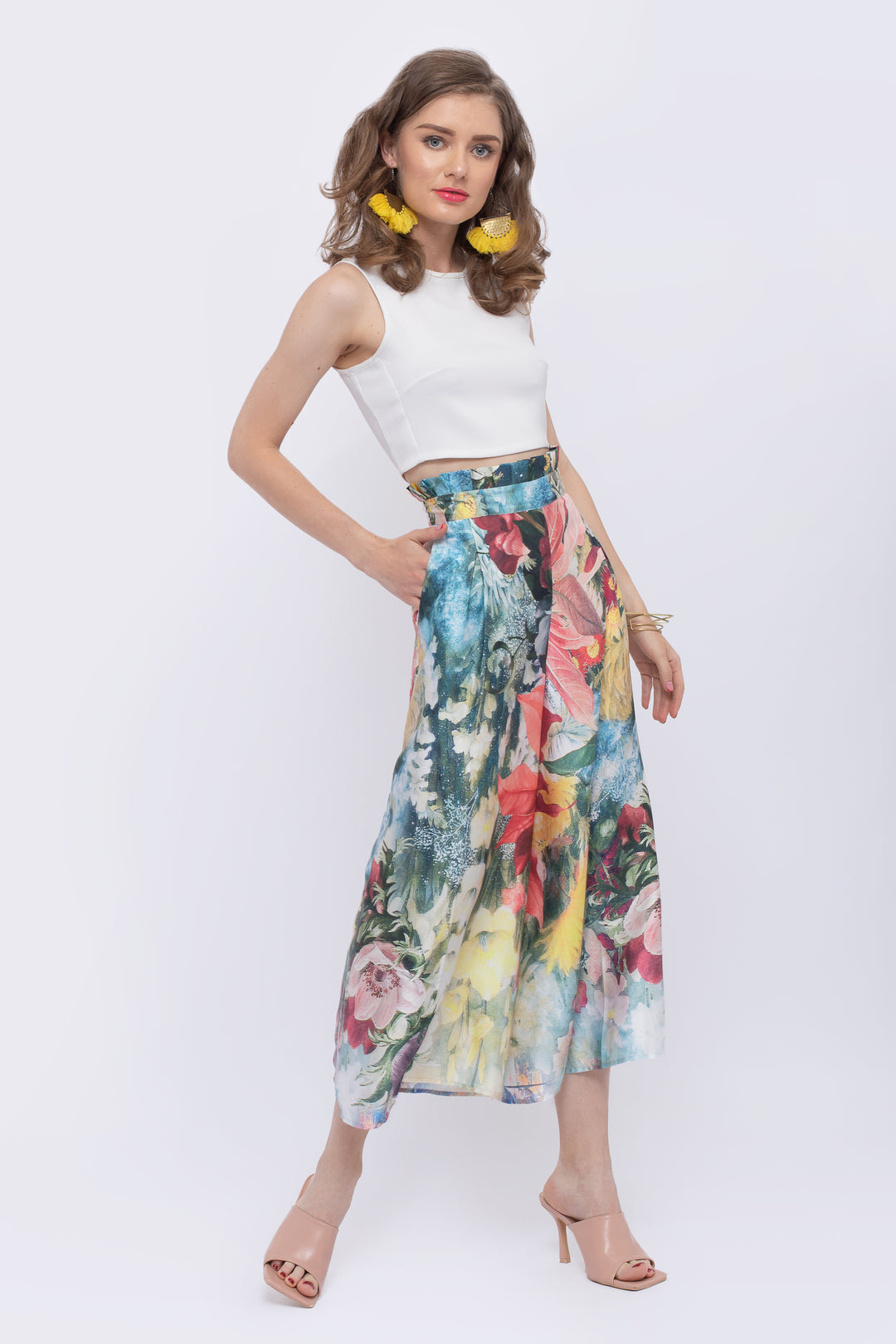 Magnolia Floral Print Paperbag Waist Pant - front view 4