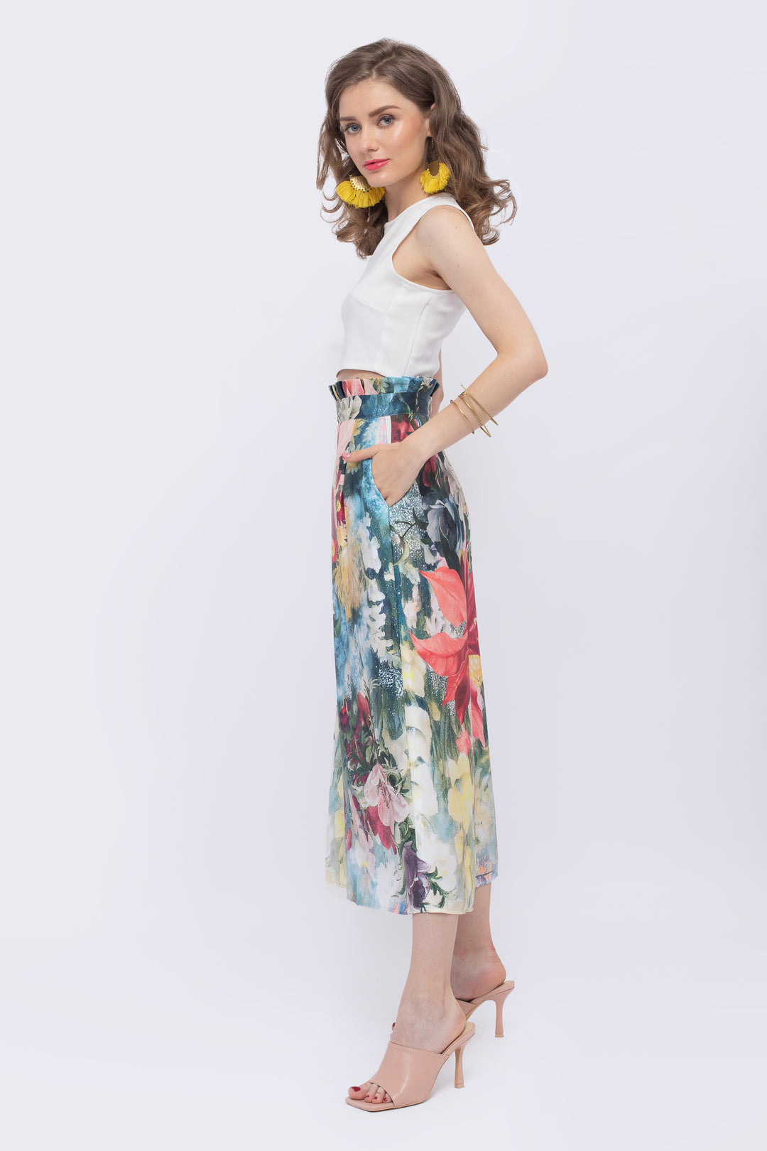 Magnolia Floral Print Paperbag Waist Pant - left view
