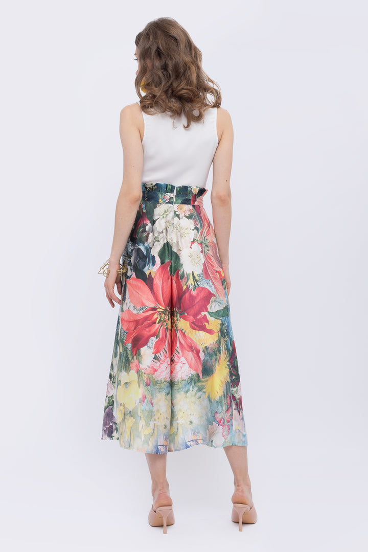 Magnolia Floral Print Paperbag Waist Pant - back view