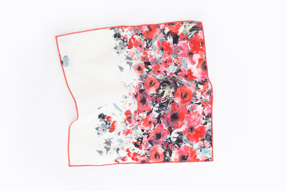 Ivory Ursula Floral Print Neoprene Pocket Square - open view
