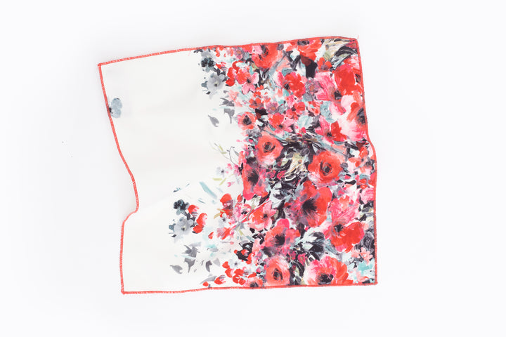 Ivory Ursula Floral Print Neoprene Pocket Square - open view
