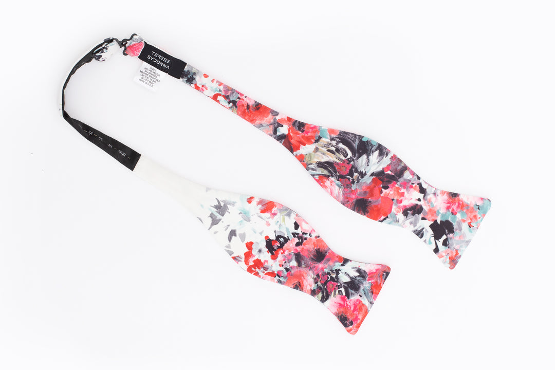 Ivory Ursula Floral Print Neoprene Pocket Square - full view
