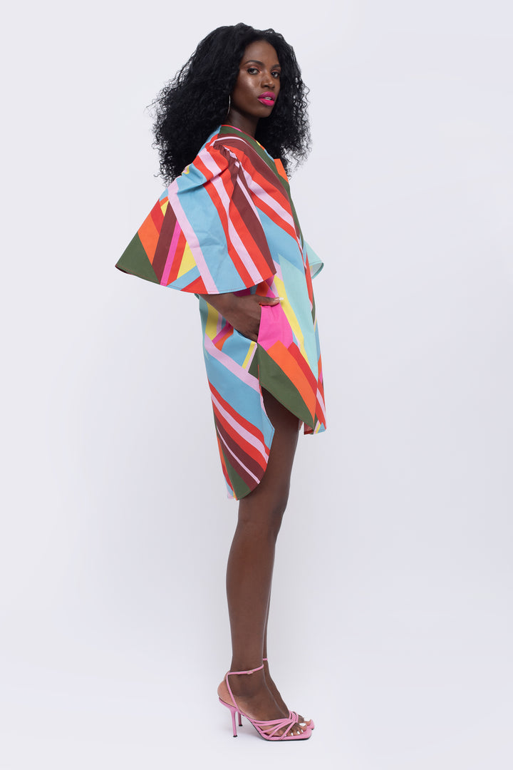 Paradise Geometric Print Fan Sleeve Dress - right view 