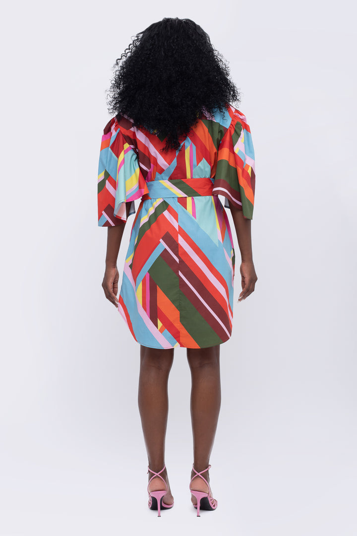Paradise Geometric Print Fan Sleeve Dress - back view 