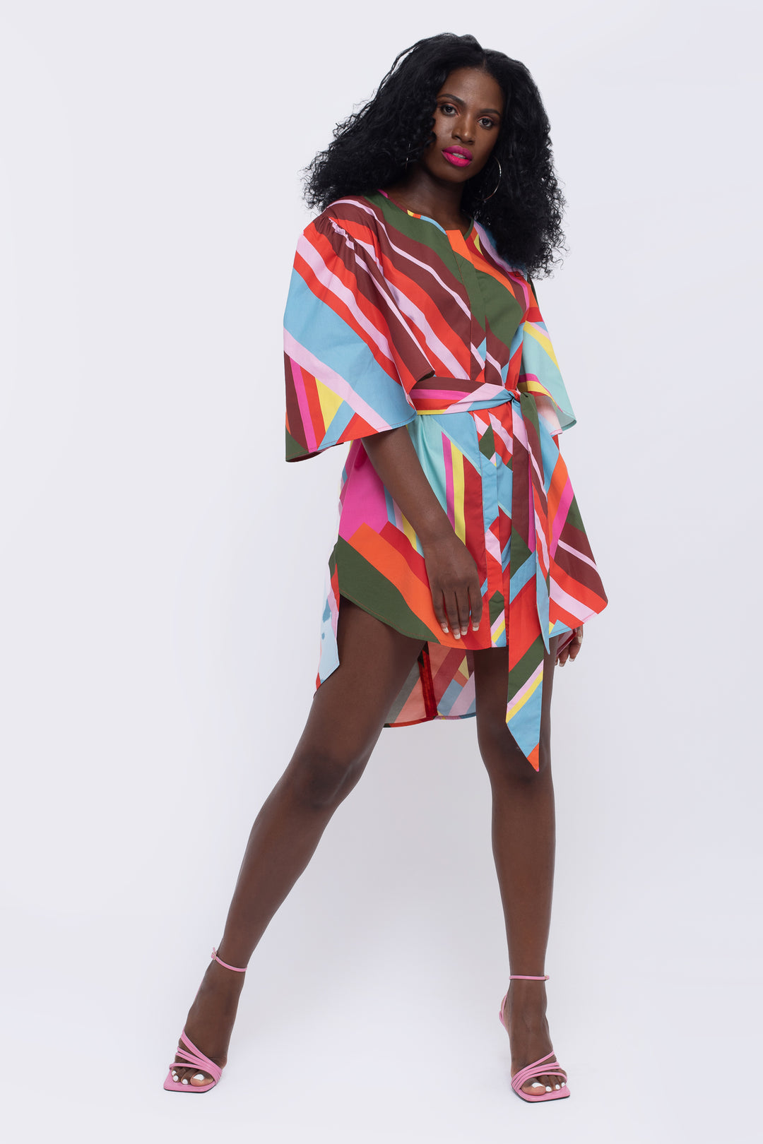 Paradise Geometric Print Fan Sleeve Dress - front view 4