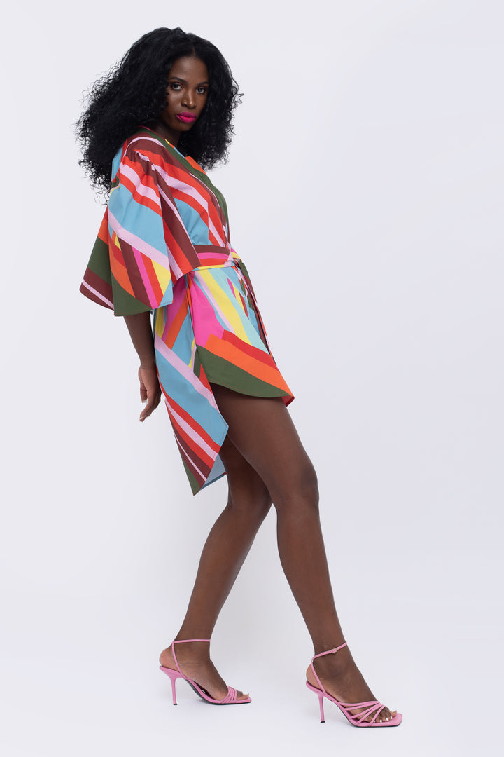 Paradise Geometric Print Fan Sleeve Dress - right view 2