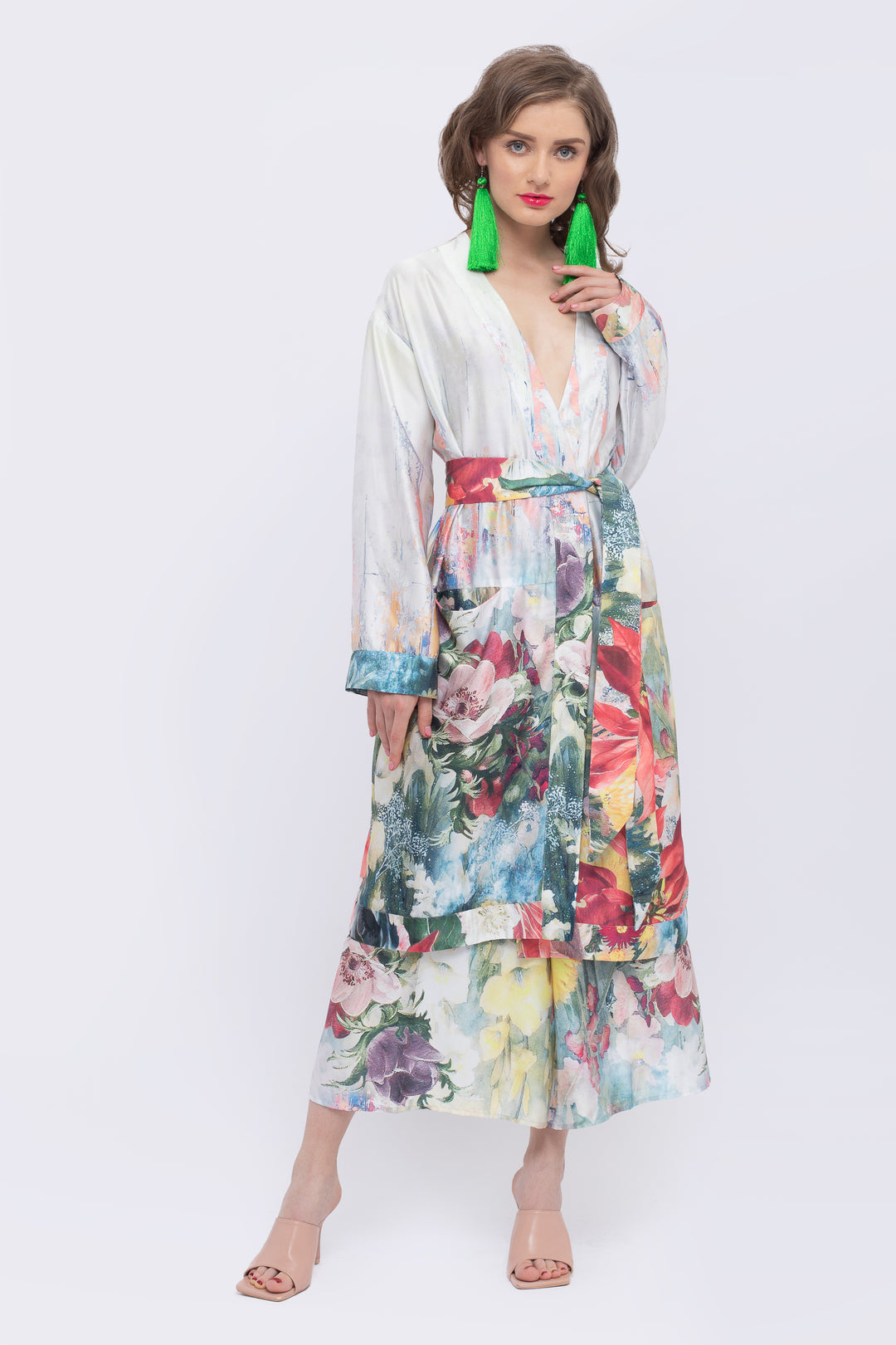 Magnolia Floral Print Painter's Robe - front view
