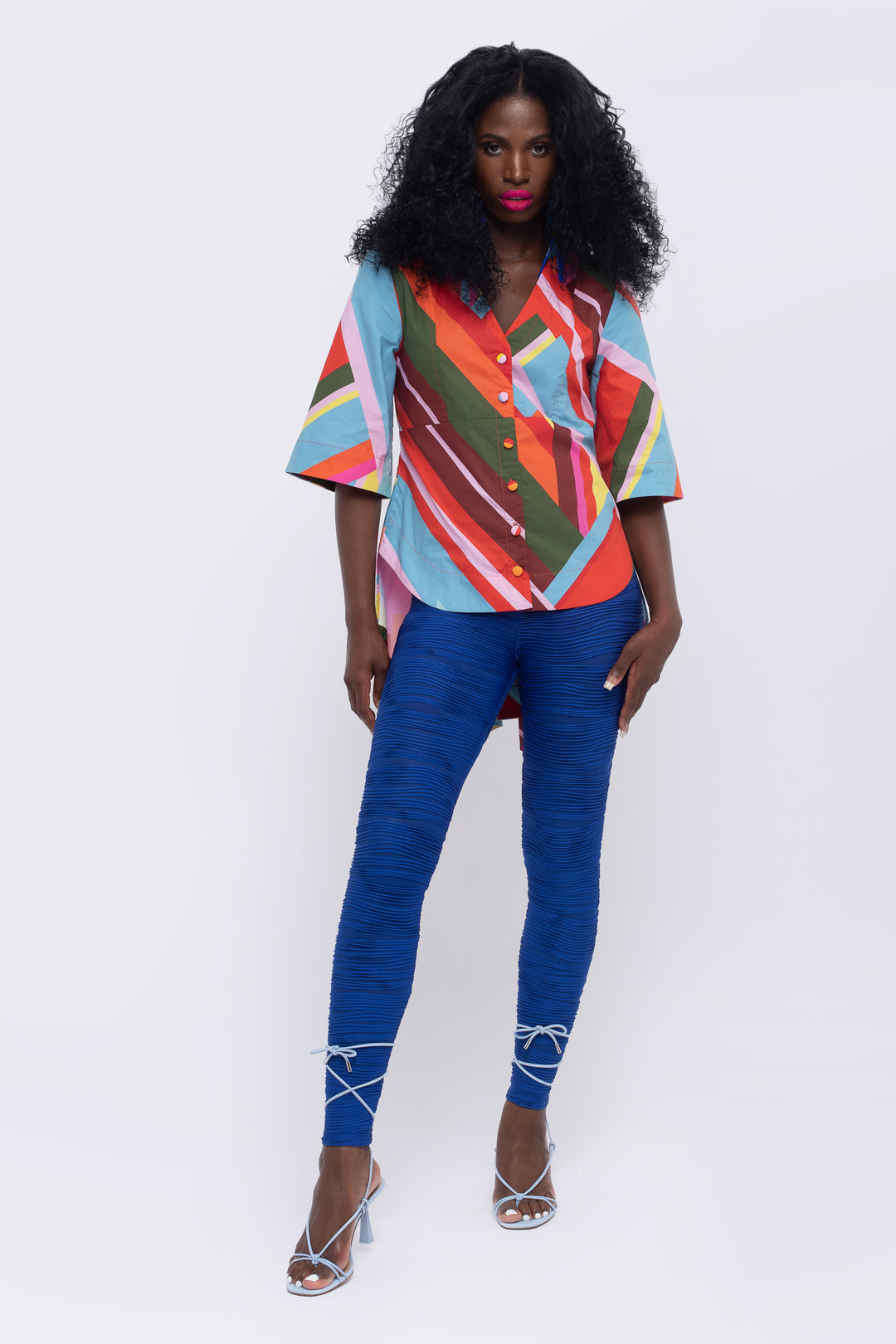 Paradise Geometric Print Handkerchief Hem Top - front view