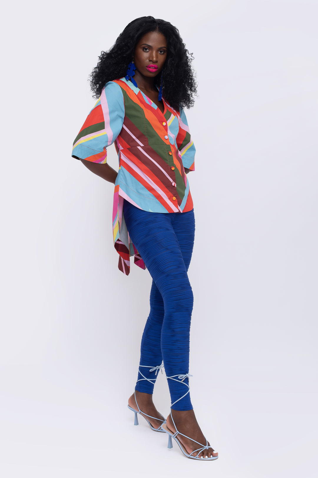 Paradise Geometric Print Handkerchief Hem Top - right view 2