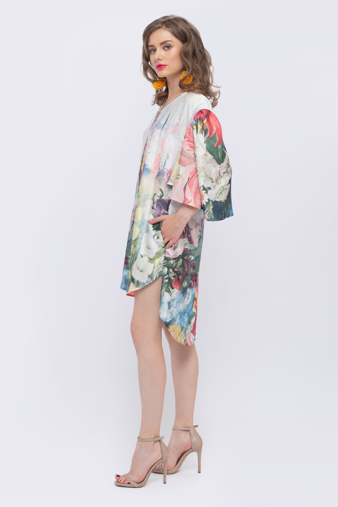 Magnolia Floral Print Fan Sleeve Dress - left view 2