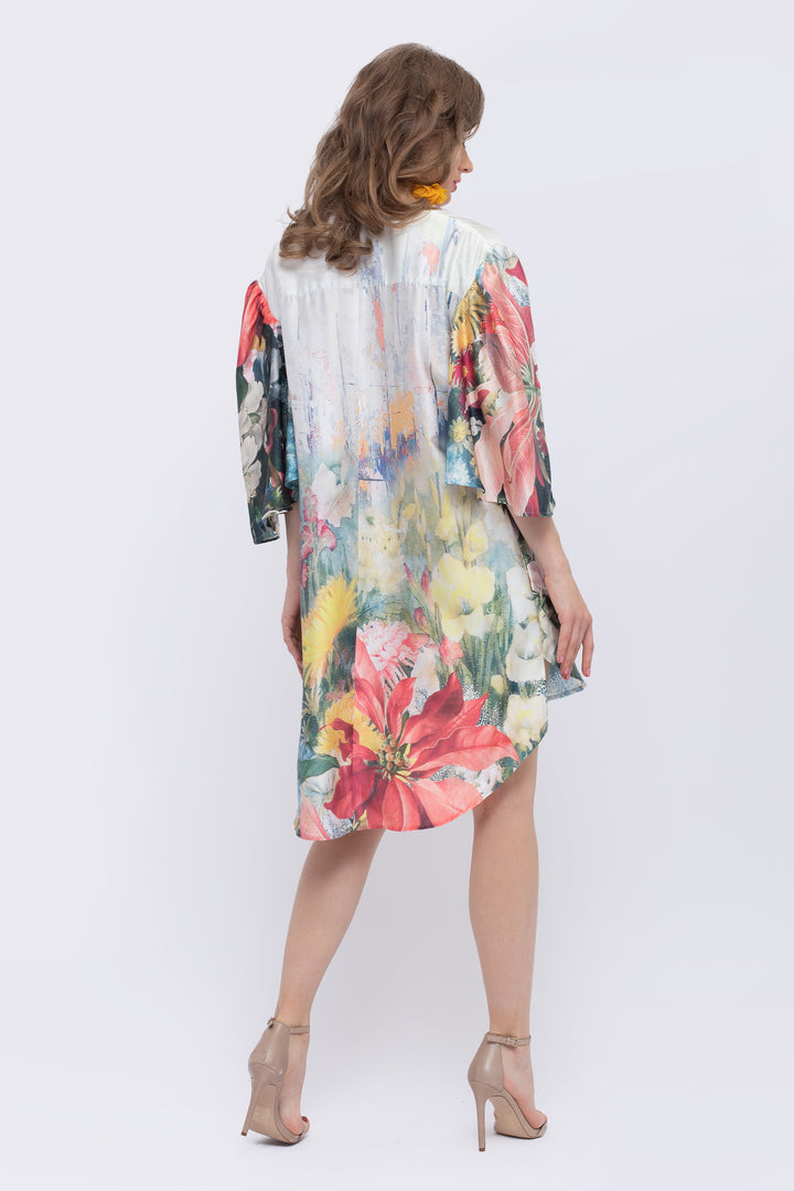 Magnolia Floral Print Fan Sleeve Dress - back view