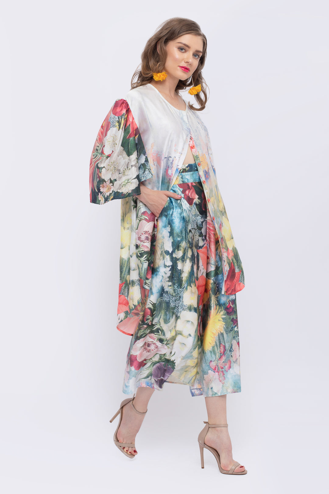 Magnolia Floral Print Fan Sleeve Dress - front view 5