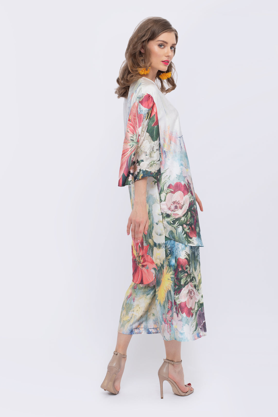 Magnolia Floral Print Fan Sleeve Dress - right view 3