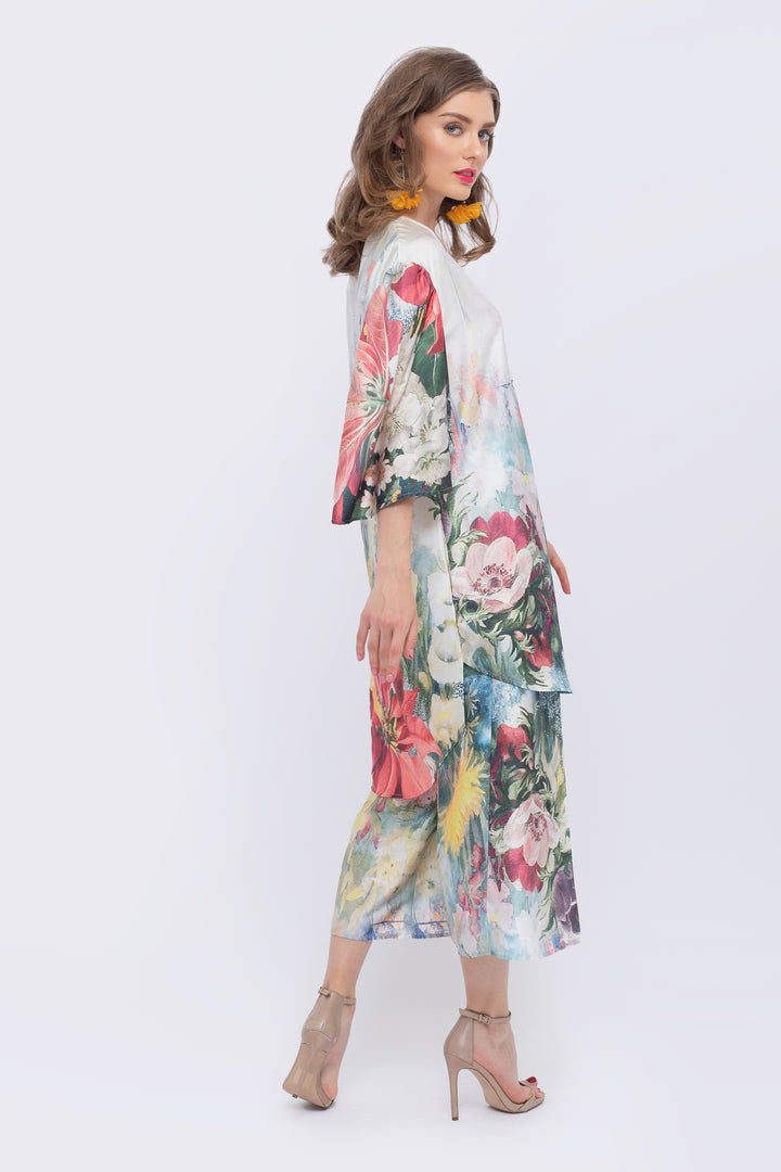 Magnolia Floral Print Fan Sleeve Dress - right view 3