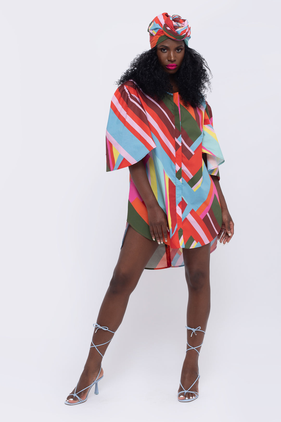 Paradise Geometric Print Fan Sleeve Dress - front view 5