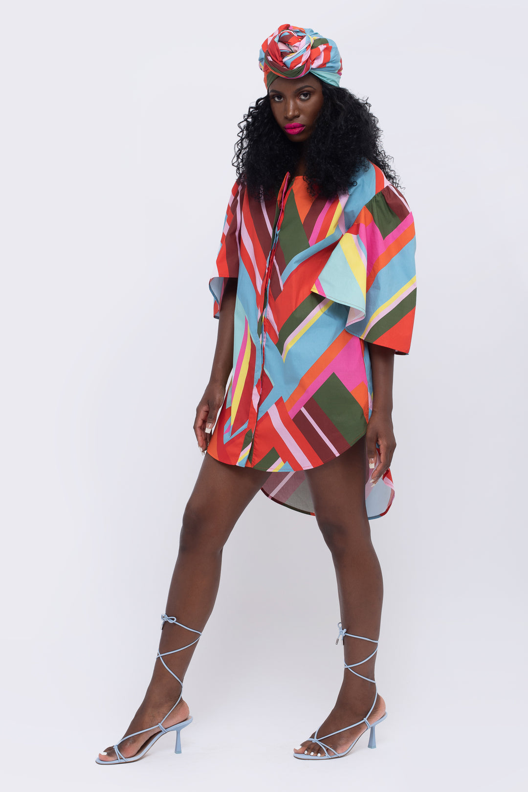 Paradise Geometric Print Fan Sleeve Dress - front view 6