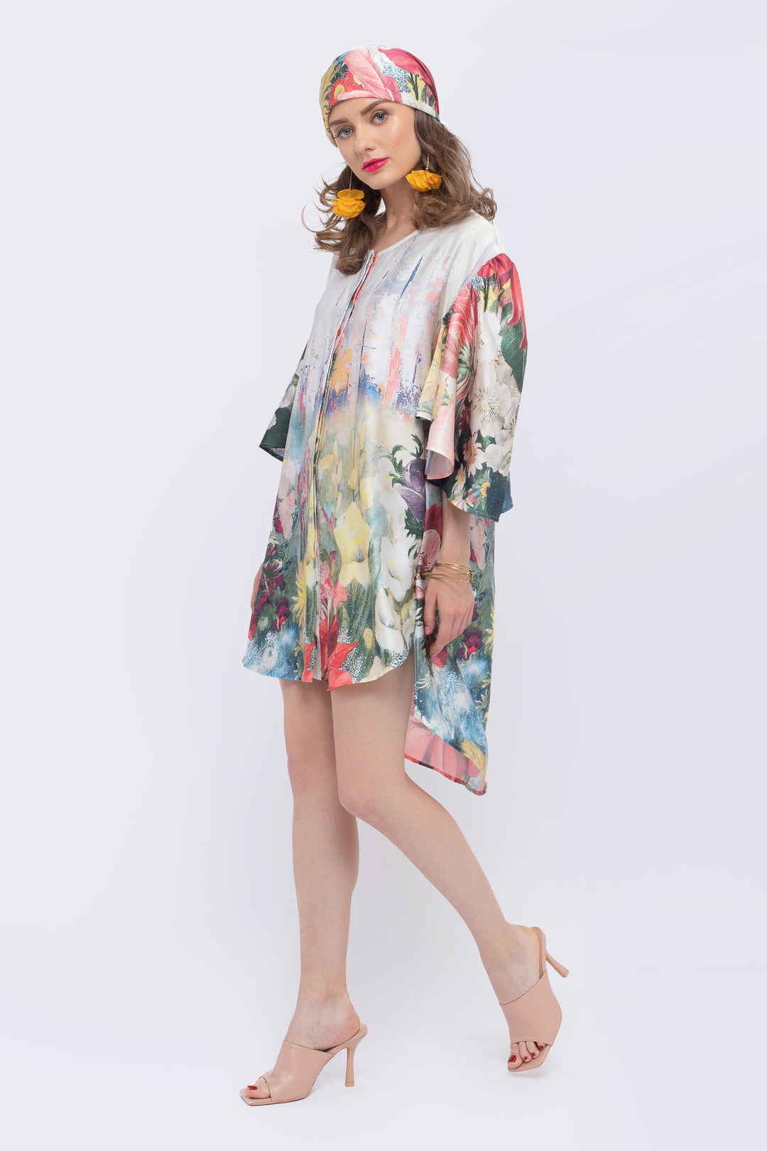 Magnolia Floral Print Fan Sleeve Dress - left view 3