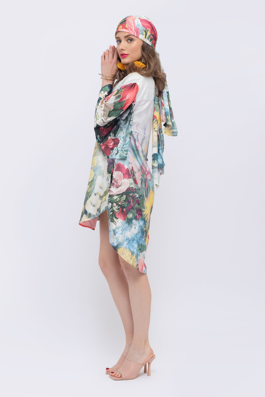Magnolia Floral Print Fan Sleeve Dress - right view 4