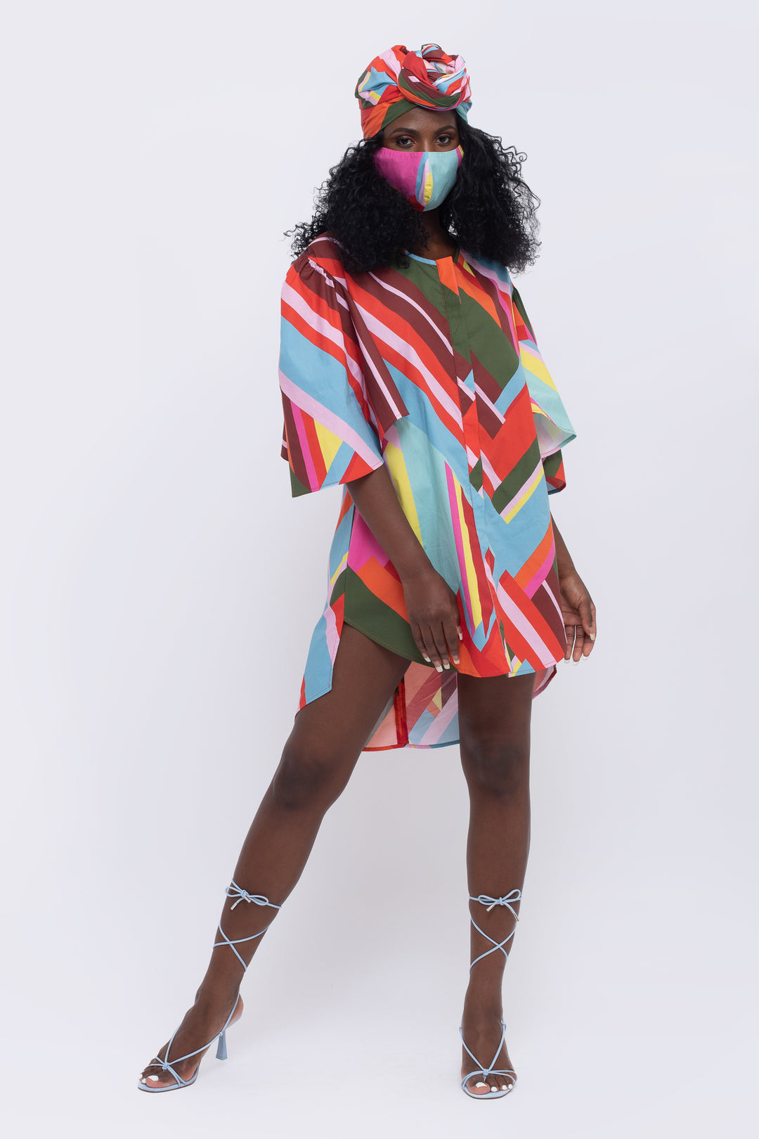 Paradise Geometric Print Fan Sleeve Dress - front view 7