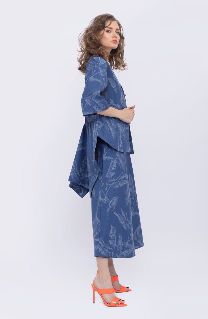 Bayou Palms Print Denim Handkerchief Hem Top - right view