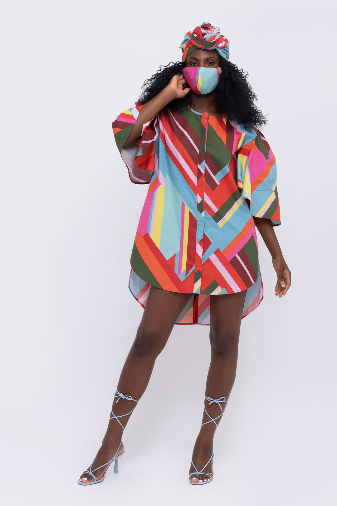 Paradise Geometric Print Fan Sleeve Dress - front view 8