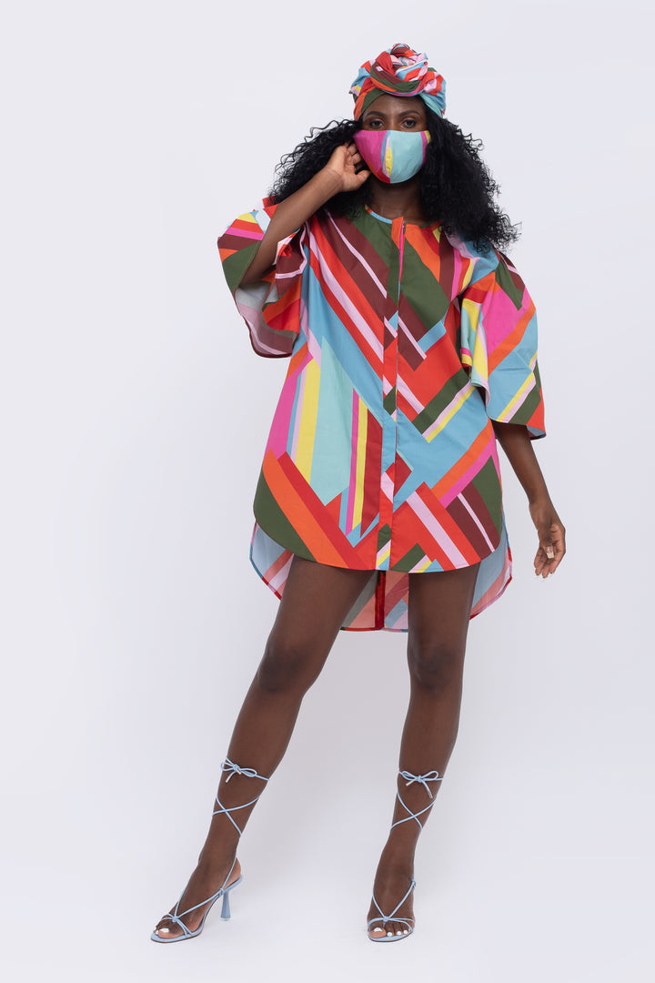 Paradise Geometric Print Fan Sleeve Dress - front view 8