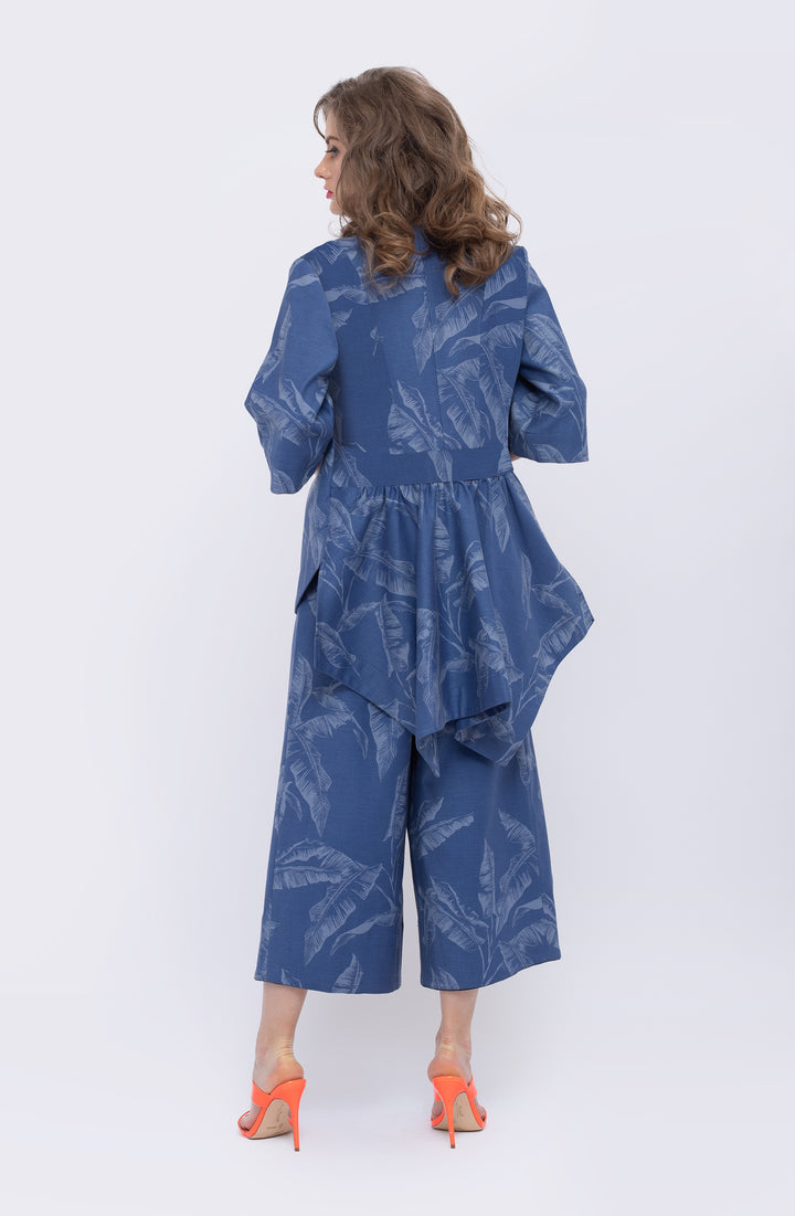 Bayou Palms Print Denim Handkerchief Hem Top - back view 3