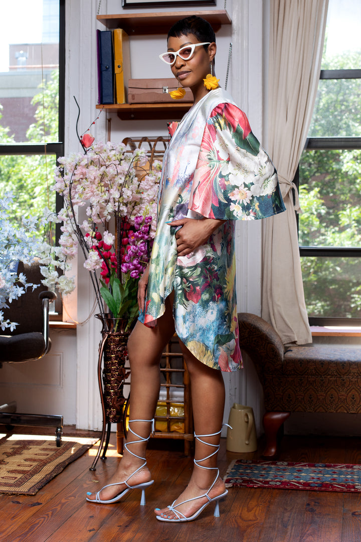 Magnolia Floral Print Fan Sleeve Dress - left view
