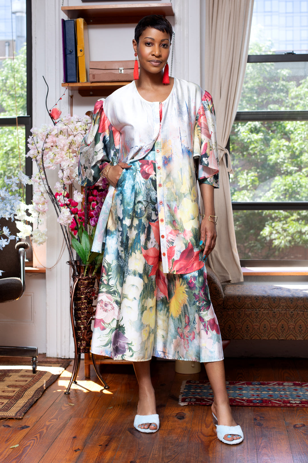Magnolia Floral Print Paperbag Waist Pant - front view 2